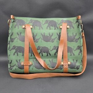 ModCloth Camp Director Canvas Tote Bag ELEPHANT AOP Satchel Purse Messenger